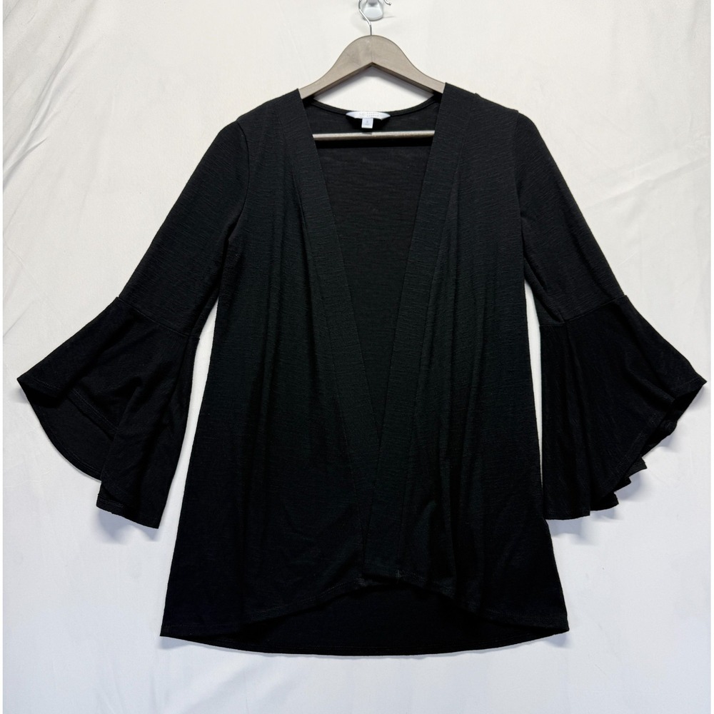 LC Lauren Conrad Knit Top Womens Small Black Stretch 3/4 Bell Sleeve Open Front